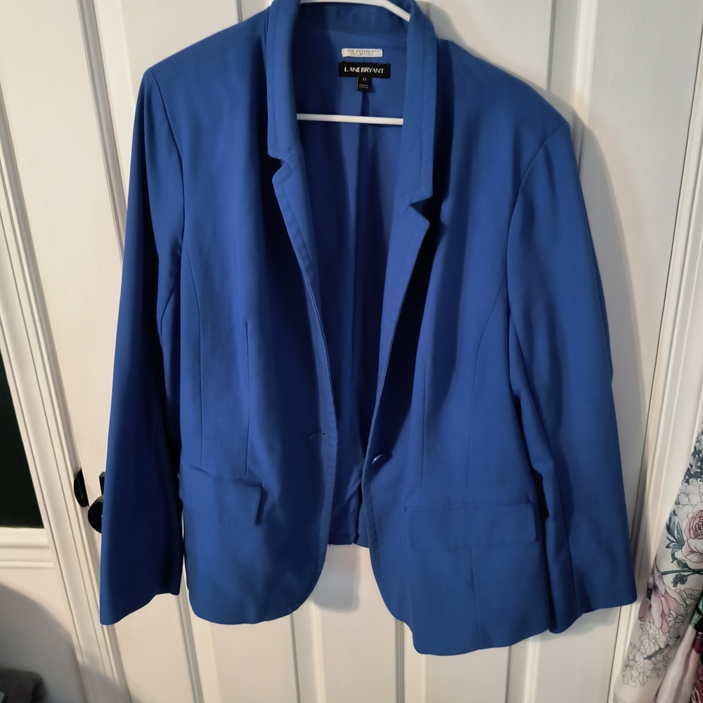 Lane Bryant Blue Blazer with Notched Lapels and Tailored Silhouette
